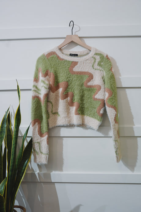 Green Abstract Fuzzy Sweater