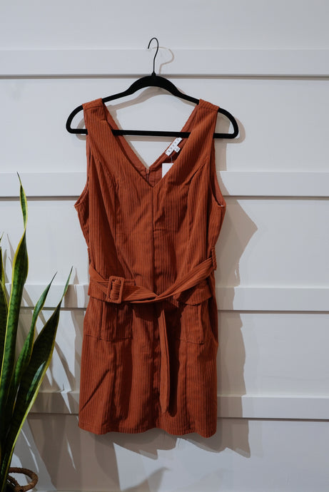 Red Corduroy Overall Dress
