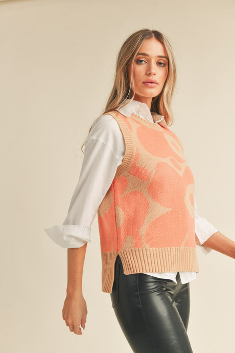 Coral/Peach Floral Sweater Vest